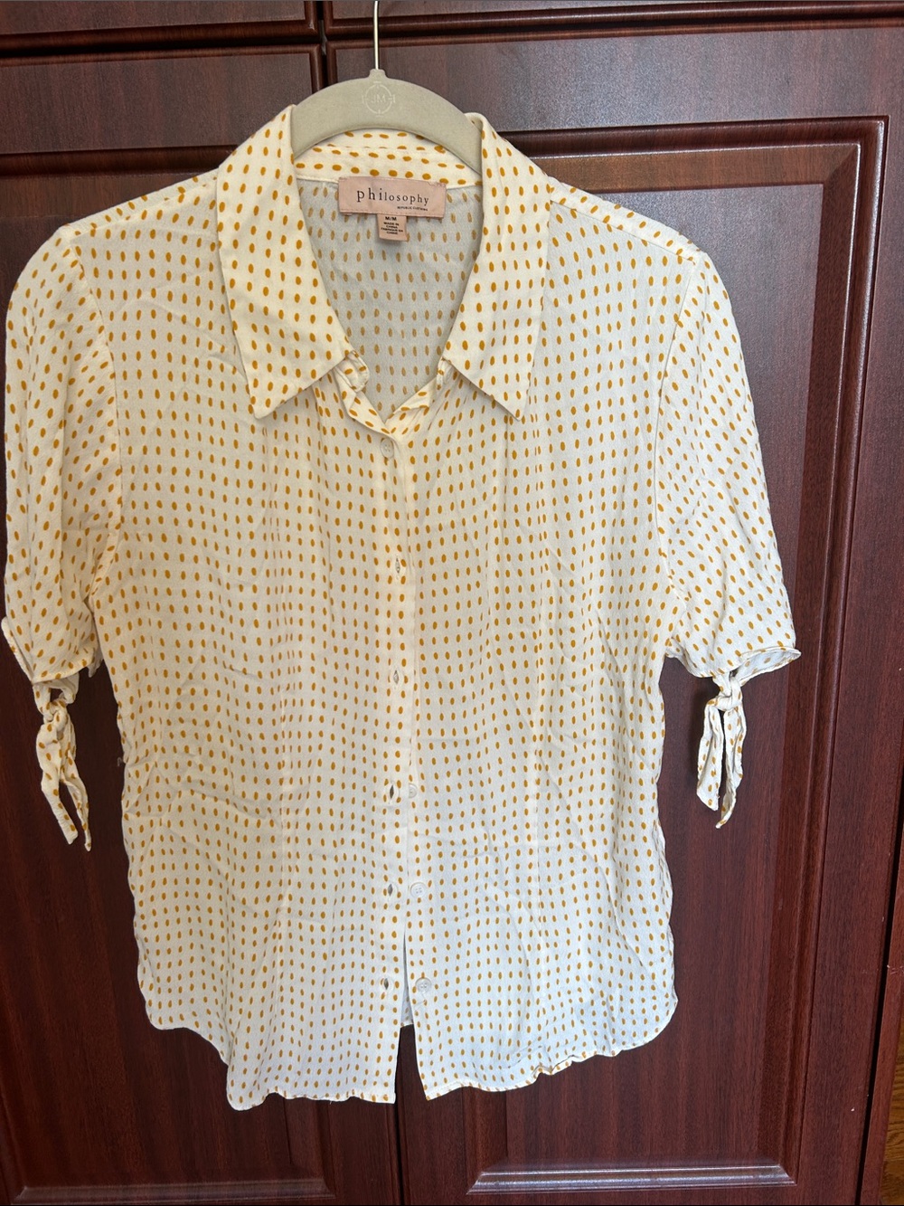 Philosophy Cream Button-Down Top with Yellow Dot Print